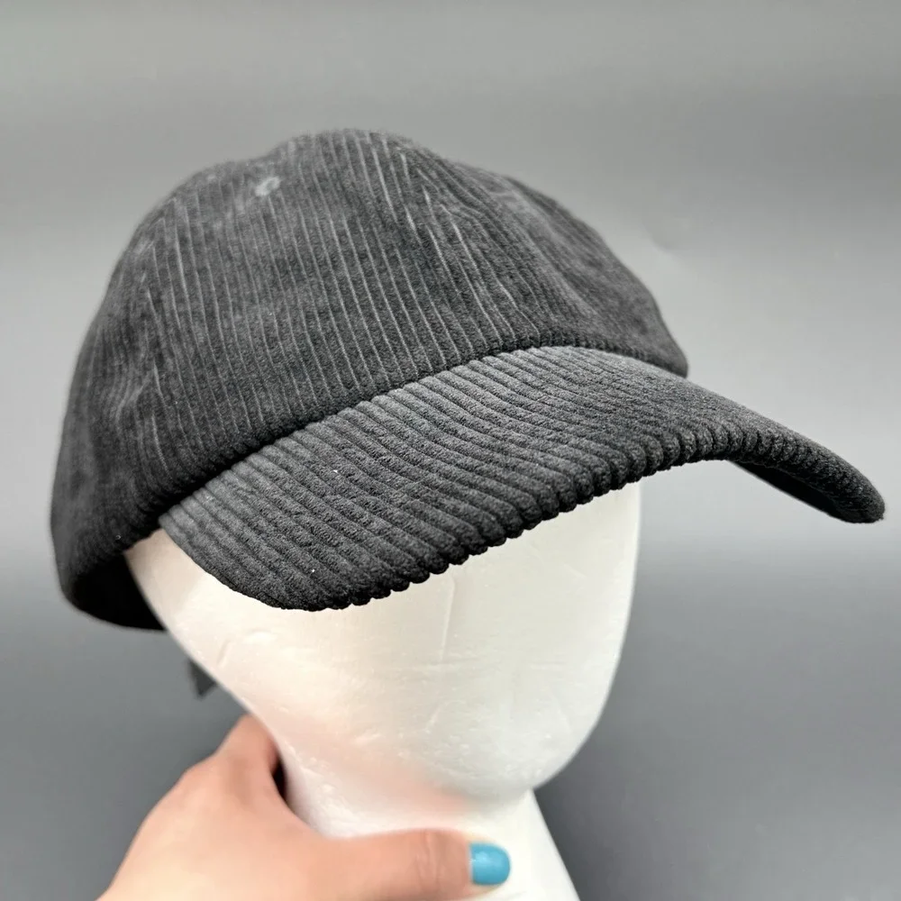 Anthropologie Black Corduroy Baseball Cap Adjustable Strapback Dad Hat NWT
